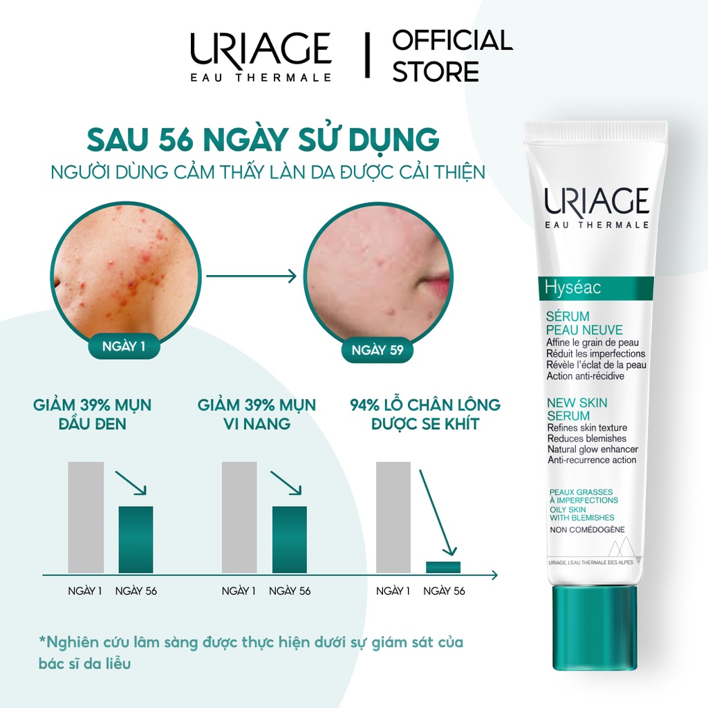 Serum giảm mụn và cải thiện da dầu, mụn Uriage Hyséac Serum Peau Neuve 40ml