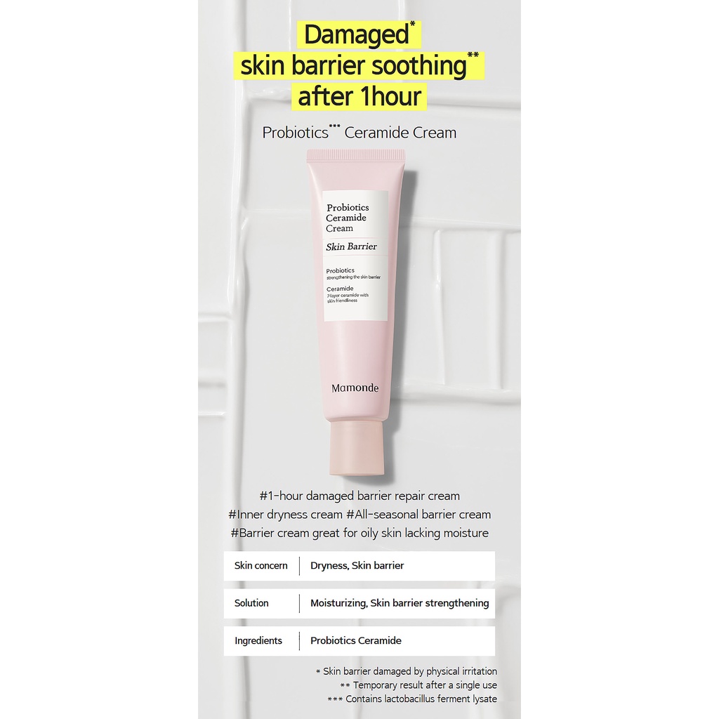 Mamonde Probiotics Ceramide Skin Softener / Emulsion / Cream / Intense Cream - Moisturizing, Skin Barrier Strengthening & Sensitive