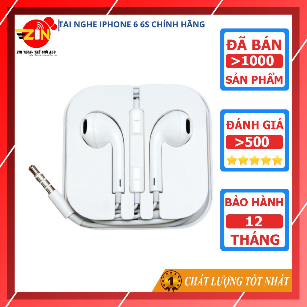 Tai nghe iphone 6 6s plus chính hãng chân tròn 3.5mm tương thích với các dòng iphone 5 5s 6 6s 6 plus 6s plus