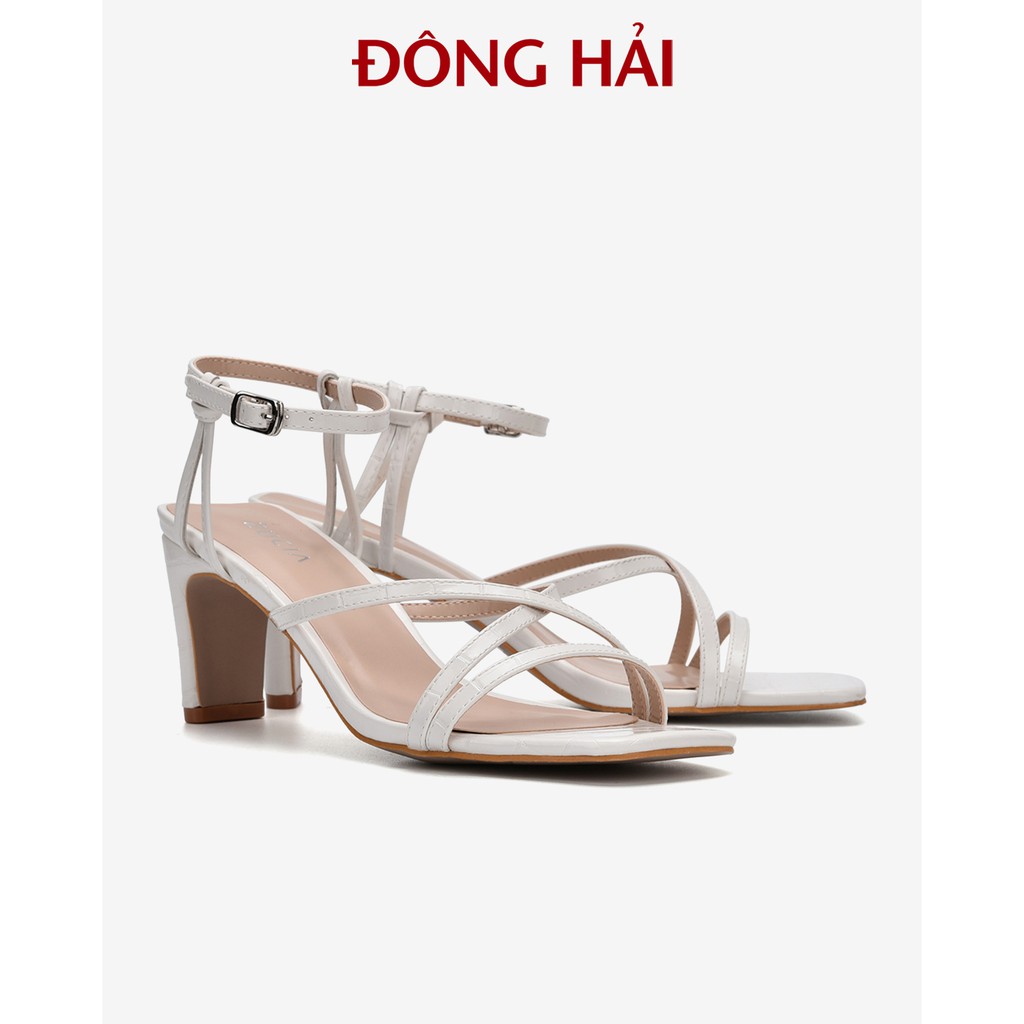 Sandal cao gót Zucia quai đan chéo da nhân tạo dập vân gót vuông 7cm - SHL34