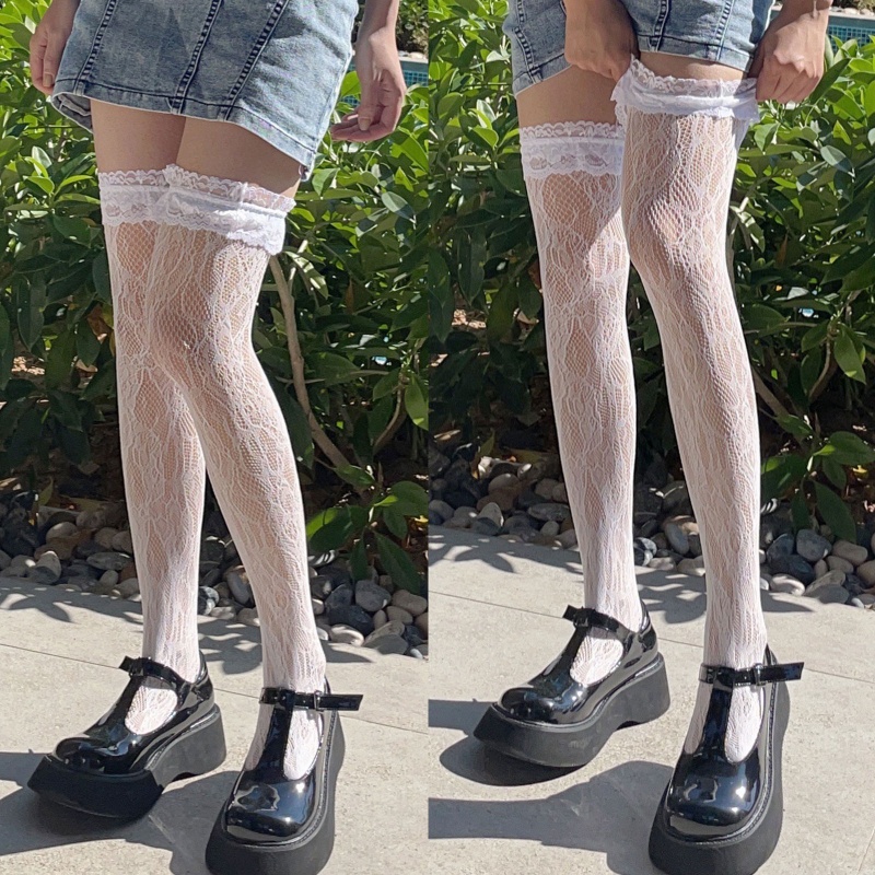 XIXI Tất Chân Cao Qua Gối Phối Ren Phong Cách Lolita Nhật Bản Dễ Thương Dành Cho Nữ