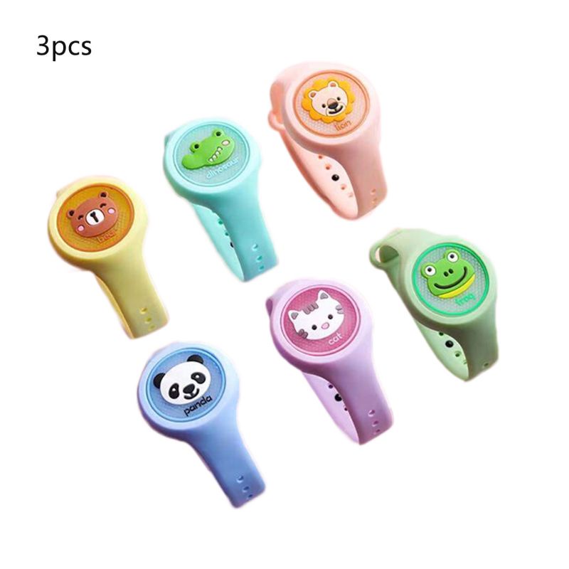 Set 3 Đồng Hồ Đeo Tay Chống Muỗi Họa Tiết Hoạt Hình Có Đèn LED Phát Sáng Cho Bé