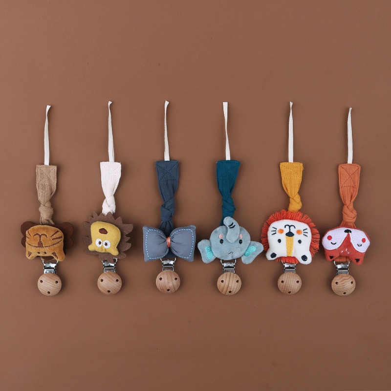 Giá Đỡ Núm Vú Giả Bằng Gỗ Hình Búp Bê Hoạt Hình Phối Dây Xích Kẹp Núm Vú