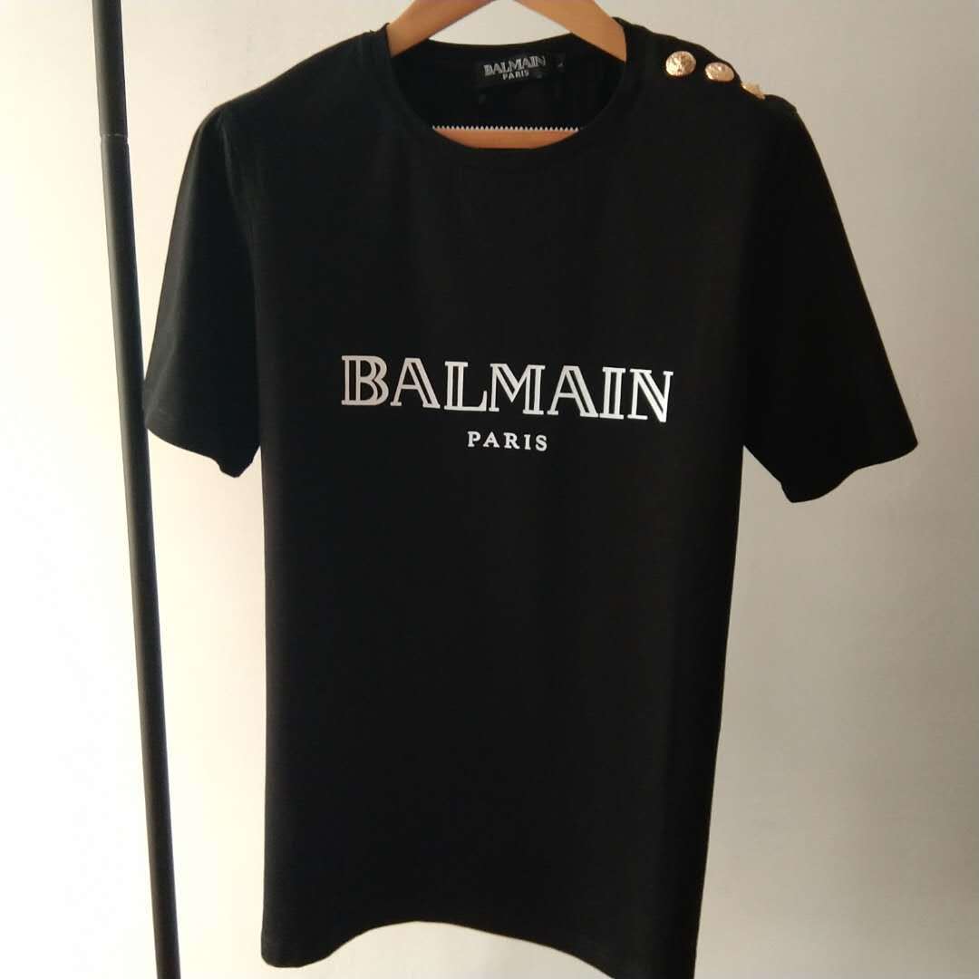 BALMAIN Áo Thun Cotton Ngắn Tay In Họa Tiết Bm01