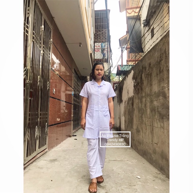 Bộ quần áo blouse trắng cộc tay bác sĩ chất Lon Nhật đẹp