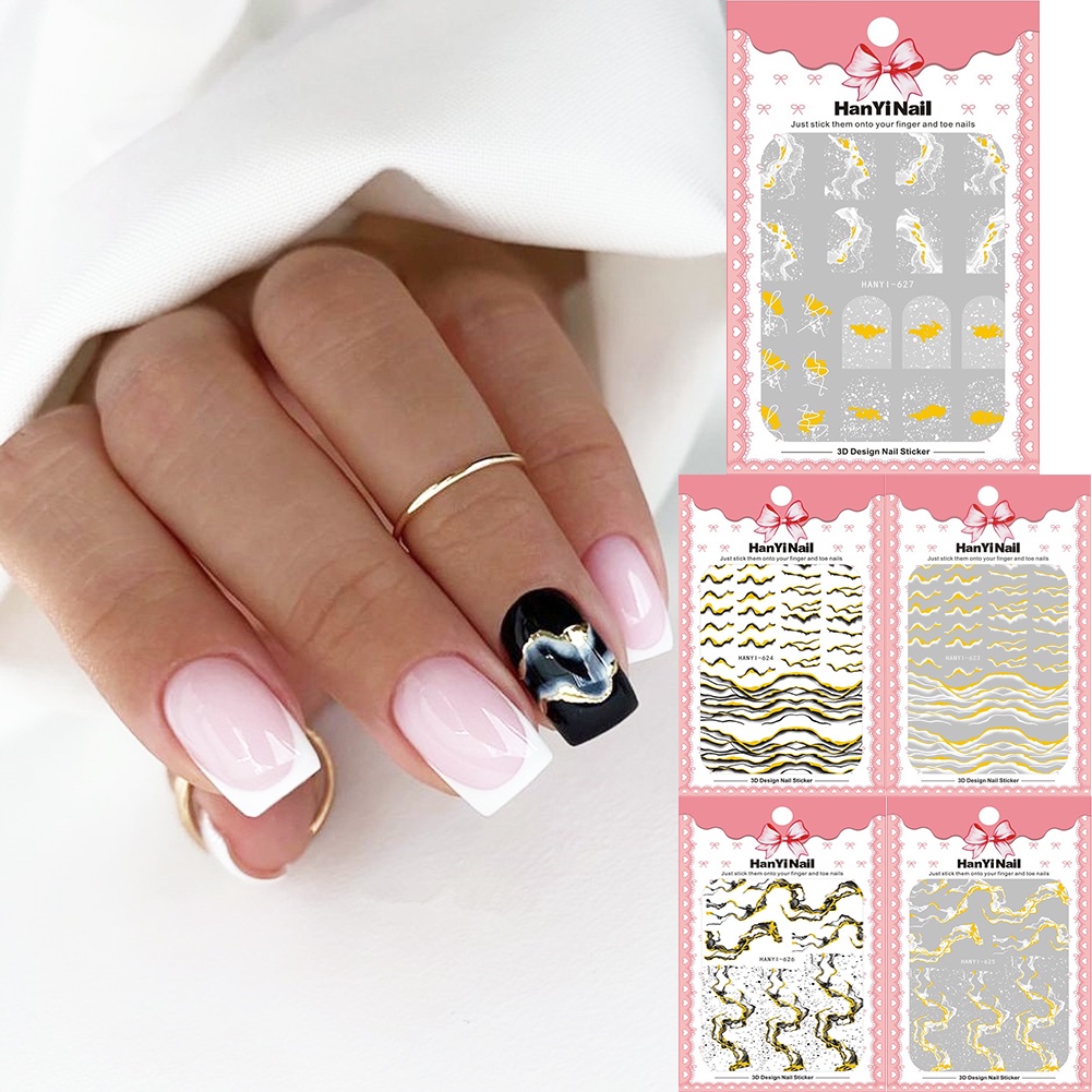 Miếng Dán Trang Trí Móng Tay Tự Dính Họa Tiết Màu Vàng Sáng Tạo DIY