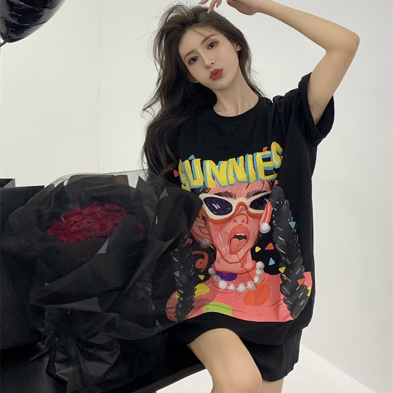 Áo Thun Nữ Ngắn Tay In Chữ Graffiti Thời Trang