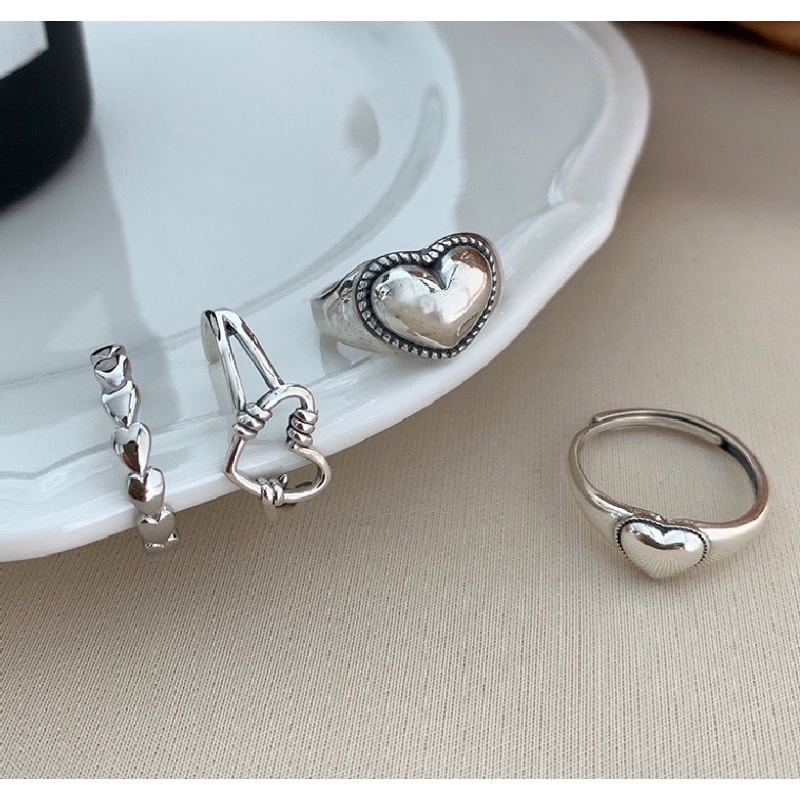 set 4 nhẫn trái tim phong cách retro cá tính