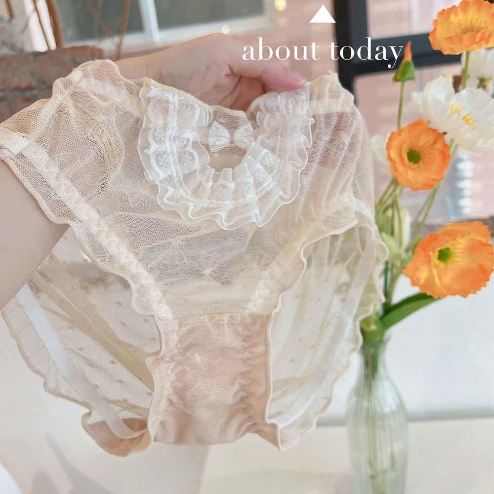 OCEANMAP Quần Lót Cotton Phối Ren Lưới Thoáng Khí Phong Cách Lolita