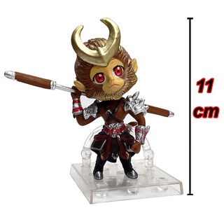 Đồ chơi mô hình Chibi Tôn Ngộ Không cầm gậy trên vai có đế nhựa trong cao 11 cm