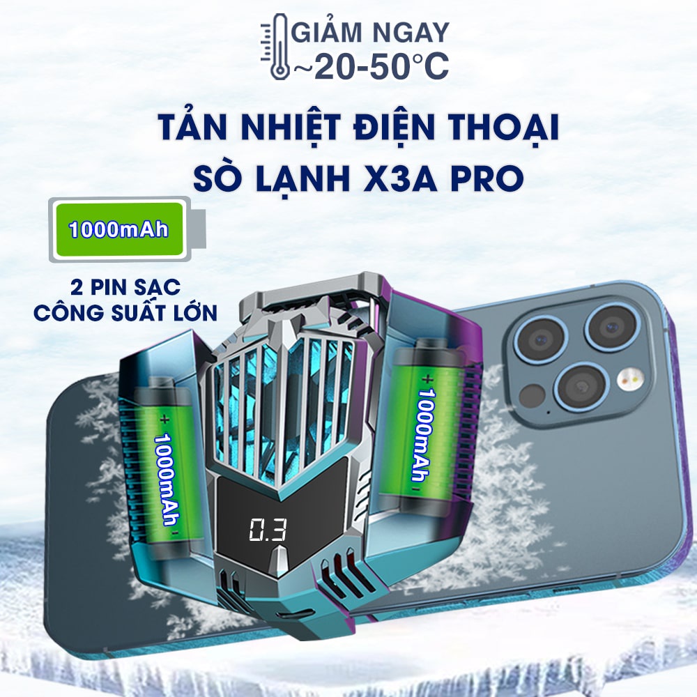 Quạt tản nhiệt điện thoại sò lạnh X3A Pro chạy Pin 2000mAh Led RGB - Quạt tản nhiệt Iphone