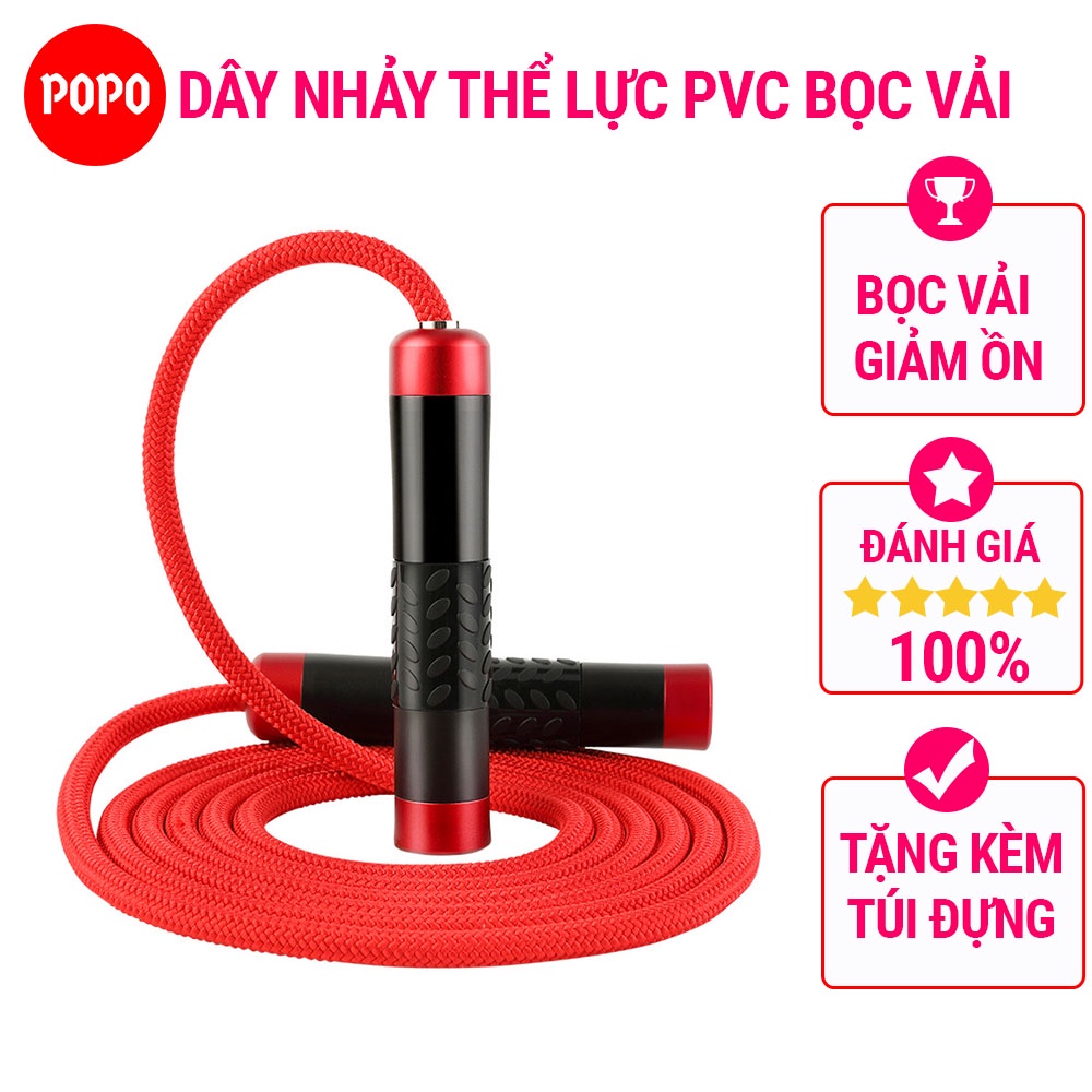 Dây nhảy thể lực chất liệu PVC bọc vải giảm tiếng ồn, dây nhảy giảm cân dài 3m tặng kèm túi đựng cao cấp TS63 POPO