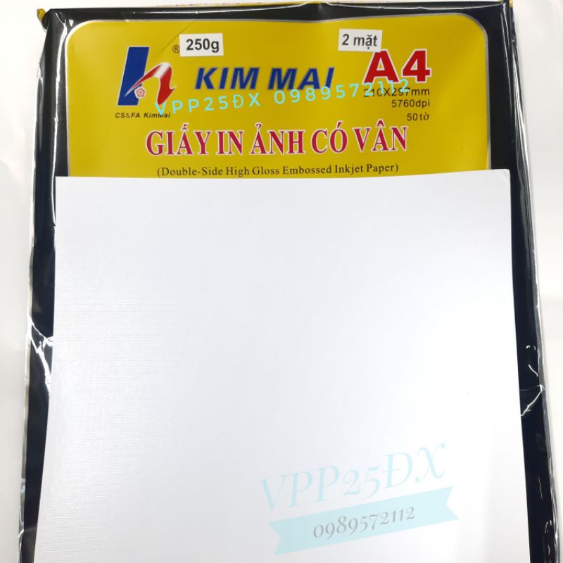 Giấy in ảnh vân 2 mặt A4 kim mai định lượng 250gsm.