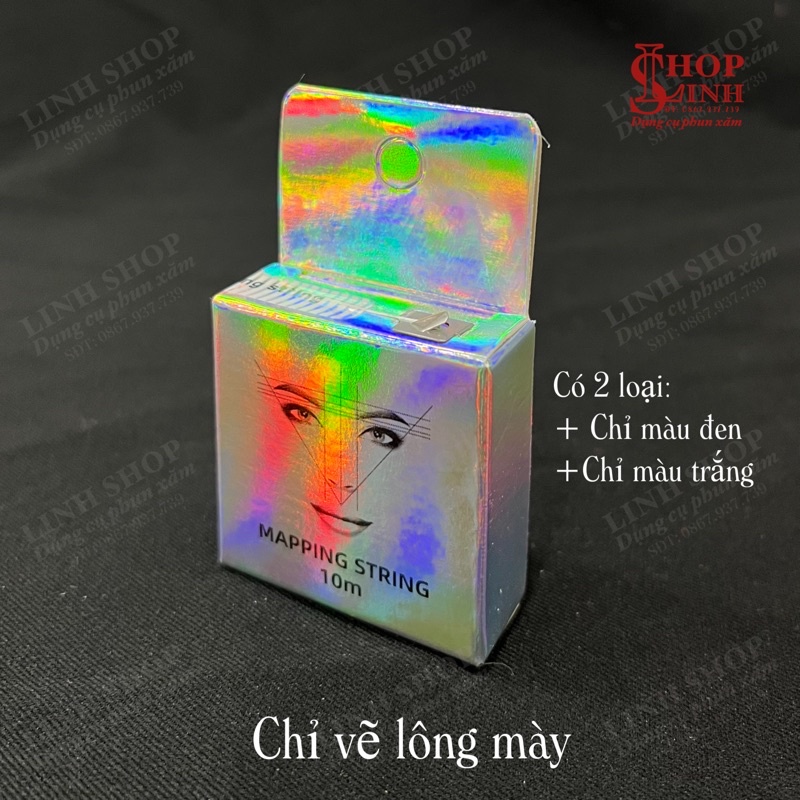 Chỉ than hoạt tính đo vẽ lông mày cuộn MAPPING STRING 10m, chỉ vẽ lông mày có 2 màu mực đen và trắng