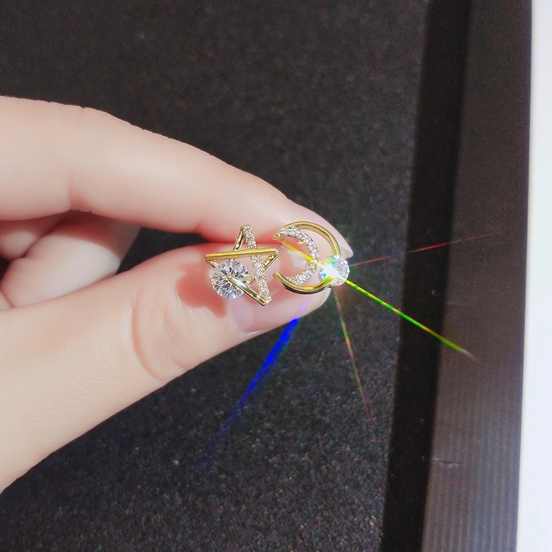 Khuyên tai JIUDUOLAN dạng kẹp/ xỏ kiểu dáng ngôi sao mặt trăng đính đá zircon thời trang đơn giản dễ phối đồ cho nữ