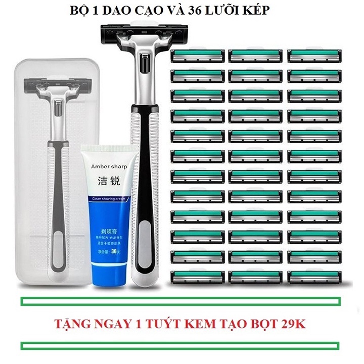 Dao Cạo Râu Bộ 38 Món ComBo 36 Lưỡi Kép 1 Thân Dao 1 Tuýp Kem Làm Mềm - Tuốt Lại Vẻ Đẹp Trai