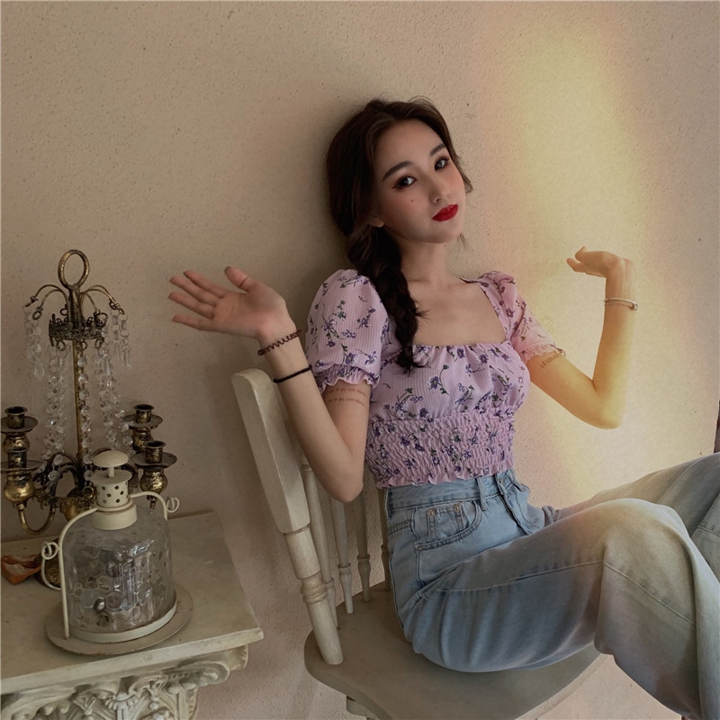 Áo Sơ Mi Chiffon Tay Lửng Cổ Vuông In Họa Tiết Hoa Phong Cách Hàn Quốc Thời Trang Cho Nữ | BigBuy360 - bigbuy360.vn