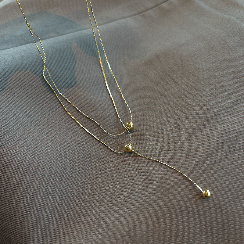 Phụ nữ thời trang Hàn Quốc Đơn giản Retro Bóng nhỏ Mặt dây chuyền Vòng cổ xếp chồng đôi