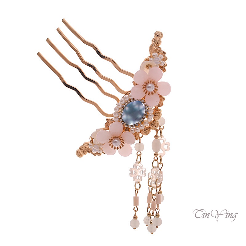 GETNOIVAS Trâm Cài Tóc Hình Hoa Đính Ngọc Trai Phối Tua Rua Phong Cách Trung Hoa Cổ Điển Cho Nữ