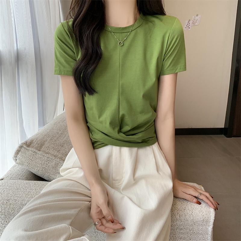 SUXI Áo Thun Tay Ngắn Cổ Tròn Màu Sắc Đơn Giản Thời Trang Mùa Hè Dễ Phối Đồ Dành Cho Nữ