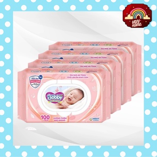 Bộ 4 gói Khăn ướt Bobby Care hương thơm nhẹ nhàng 100 tờ/gói
