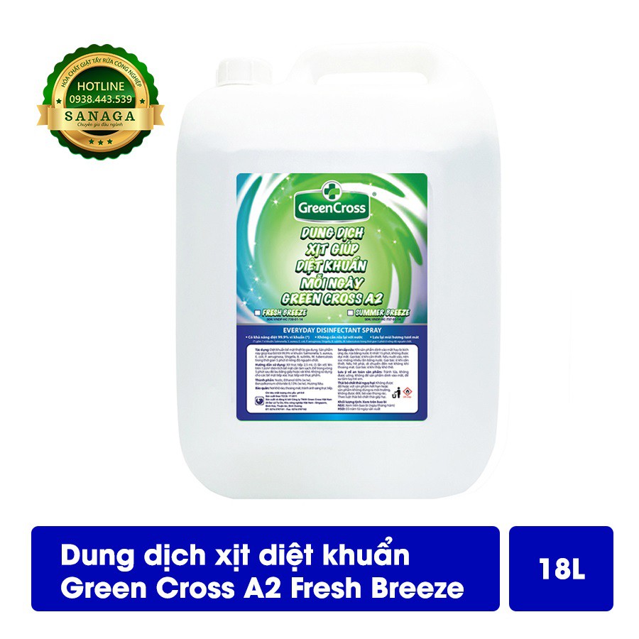 Xịt Diệt Khuẩn 💕 HÀNG CHÍNH HÃNG 💕 Dung dịch xịt diệt khuẩn GREEN CROSS A2 can 5L - Hương Summer | Sanaga