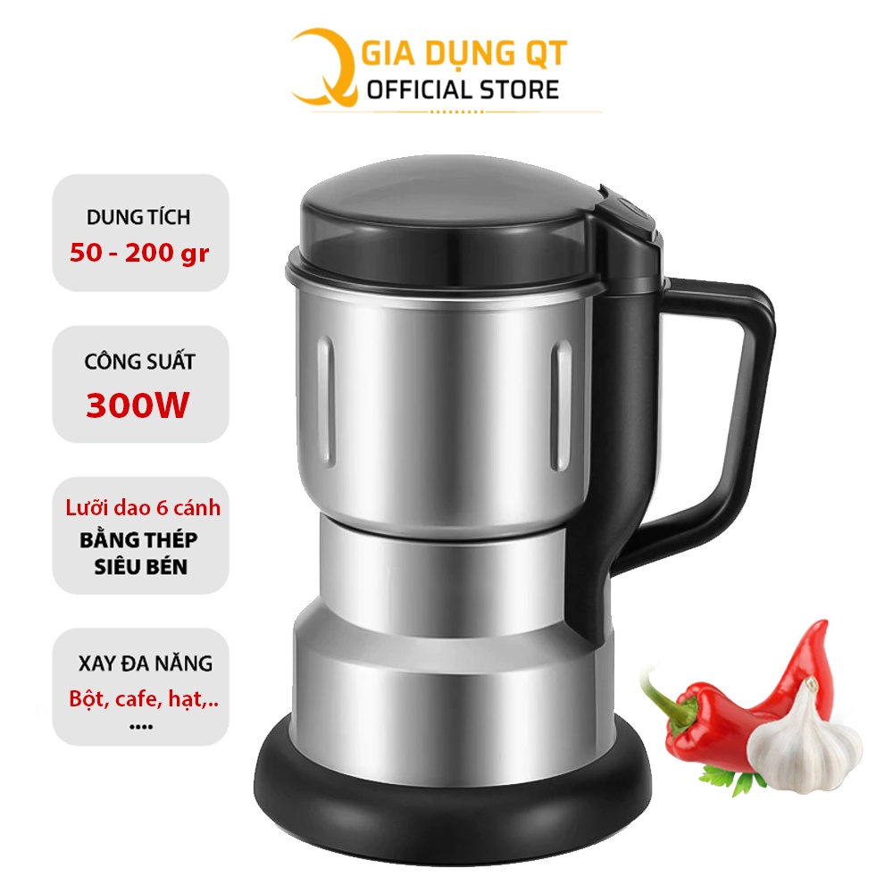 [Freeship]Máy xay hạt khô, xay bột, gia vị cà phê đa năng,công suất 300w,6 lưỡi dao cực bén, chất liệu cối inox - BH 6T