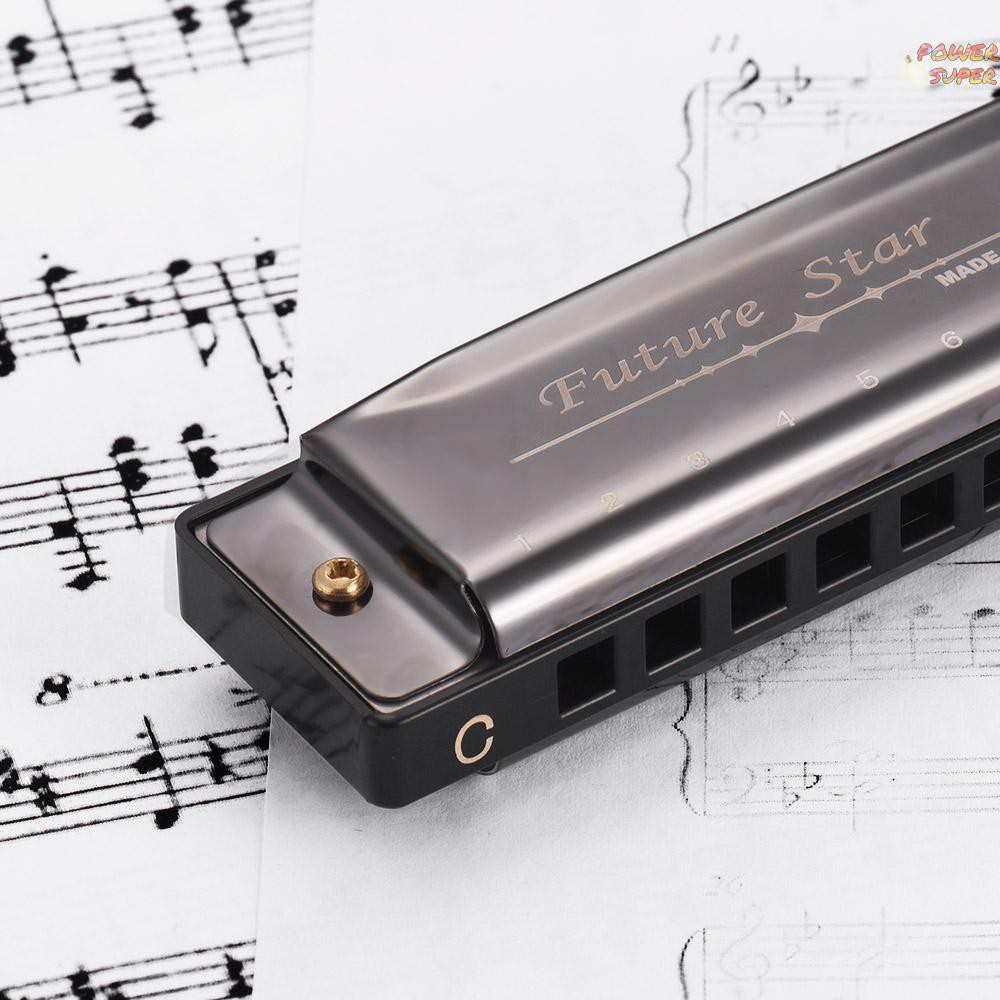 PSUPER Key of C Diatonic Harmonica Mouthorgan with ABS Reeds Mirror Surface Design 10 Holes Blues Harmonica Perfect for Beginners Professional Students Kid Gold