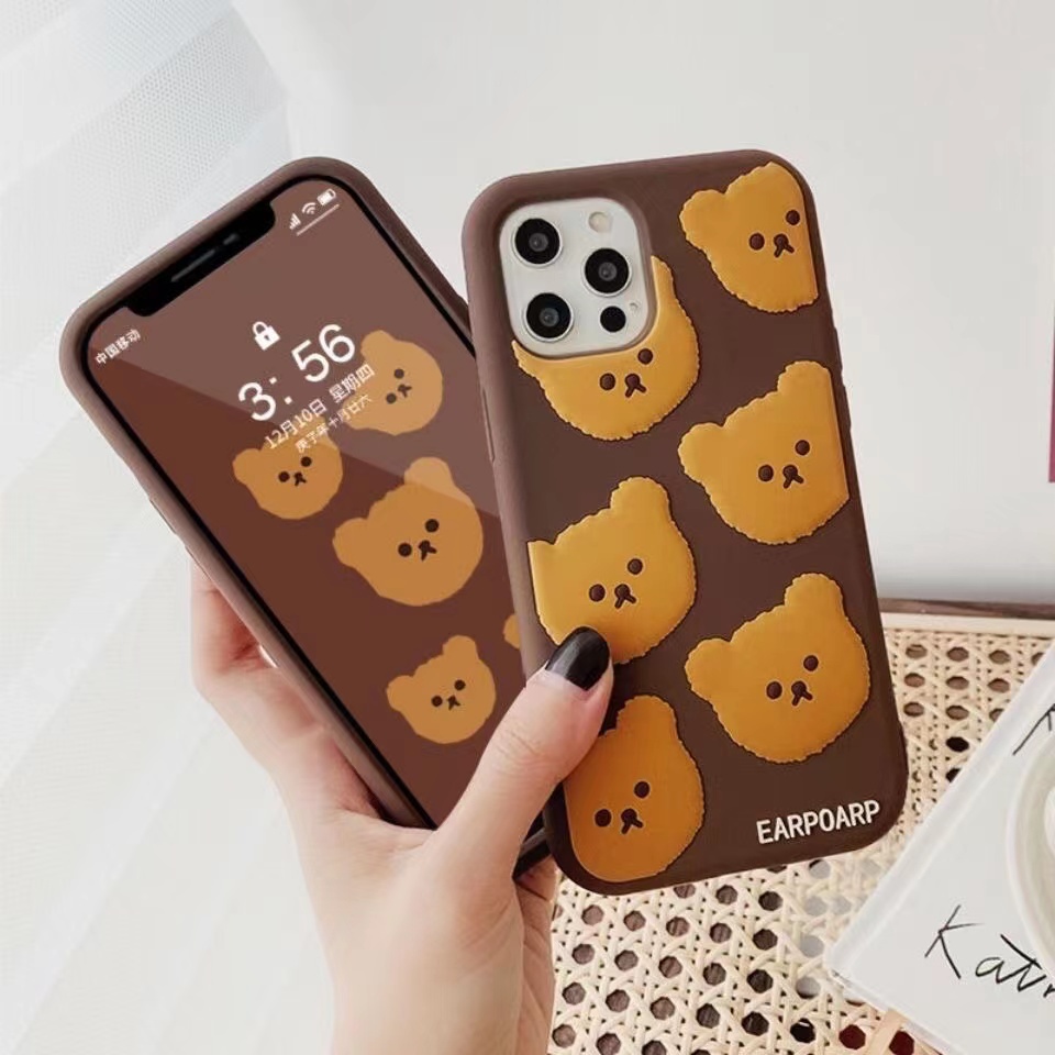 Ốp Điện Thoại Silicon Họa Tiết Gấu Nâu Dễ Thương Chống Sốc Cho iPhone 13 12 11 Pro Max XR XS Max X