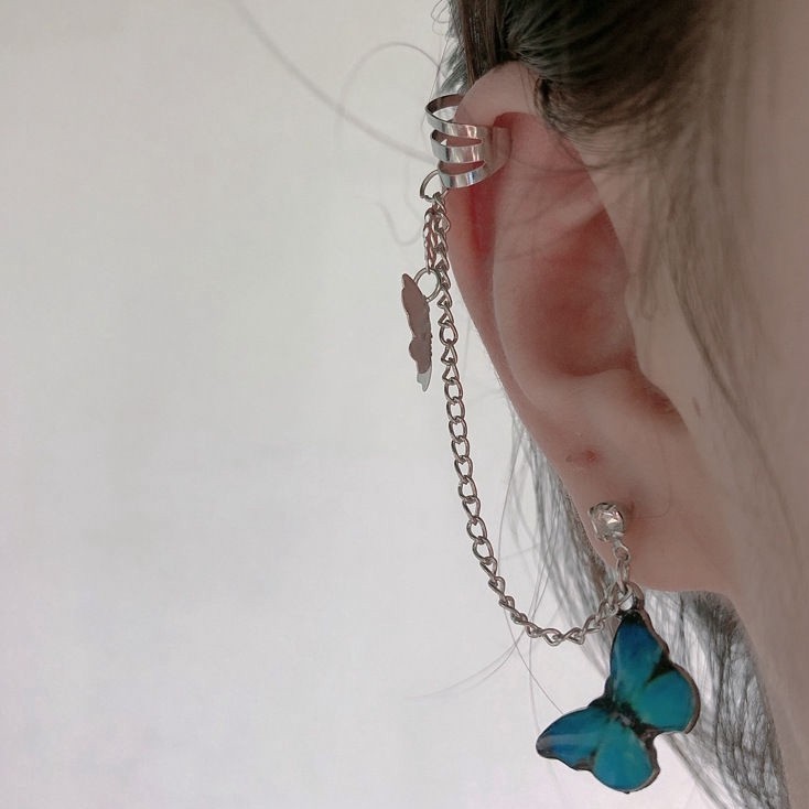 Color butterfly earrings personality fashion wild earrings ear bone clip