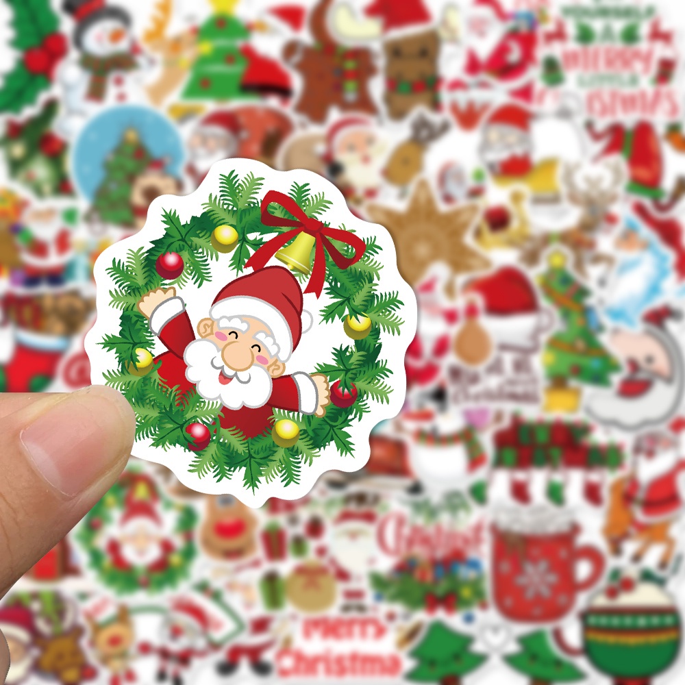 Bộ 50 miếng dán trang trí chống nước họa tiết hoạt hình phong cách thời trang Giáng Sinh