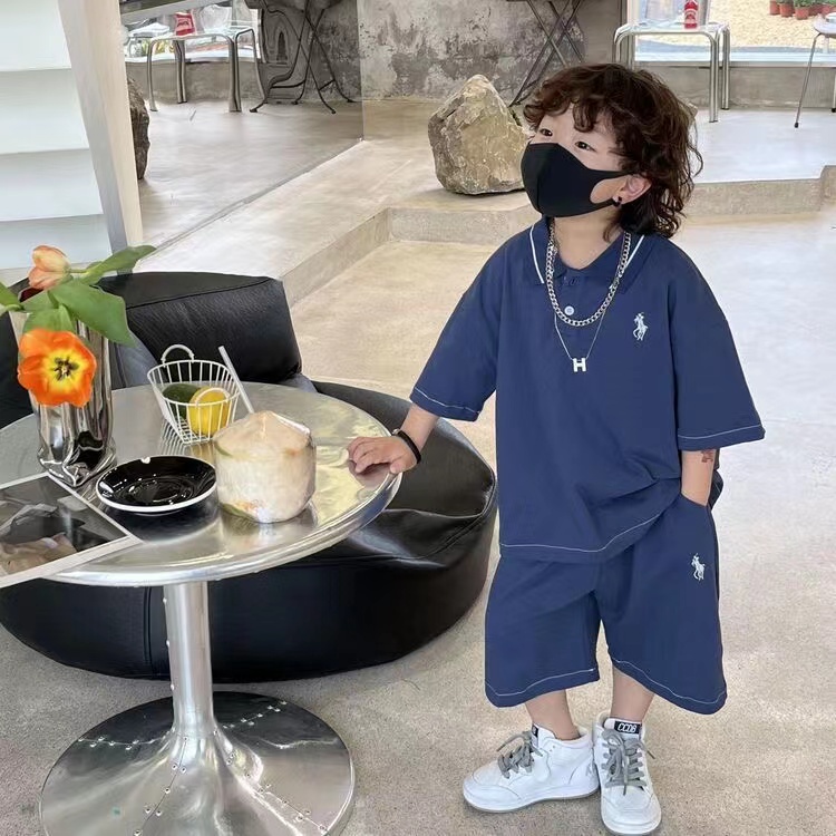 Bộ Áo Thun Polo Ngắn Tay + Quần Short Thoáng Khí Thời Trang Cho Bé