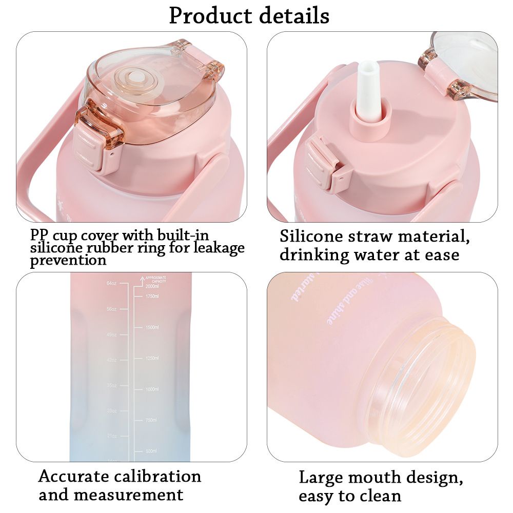 LAKAMIER Large-Capacity Drinking Cup Portable Water Jug Water Bottle 2000ml With Straw Outdoor Travel Kettle Sport Bottle/Multicolor