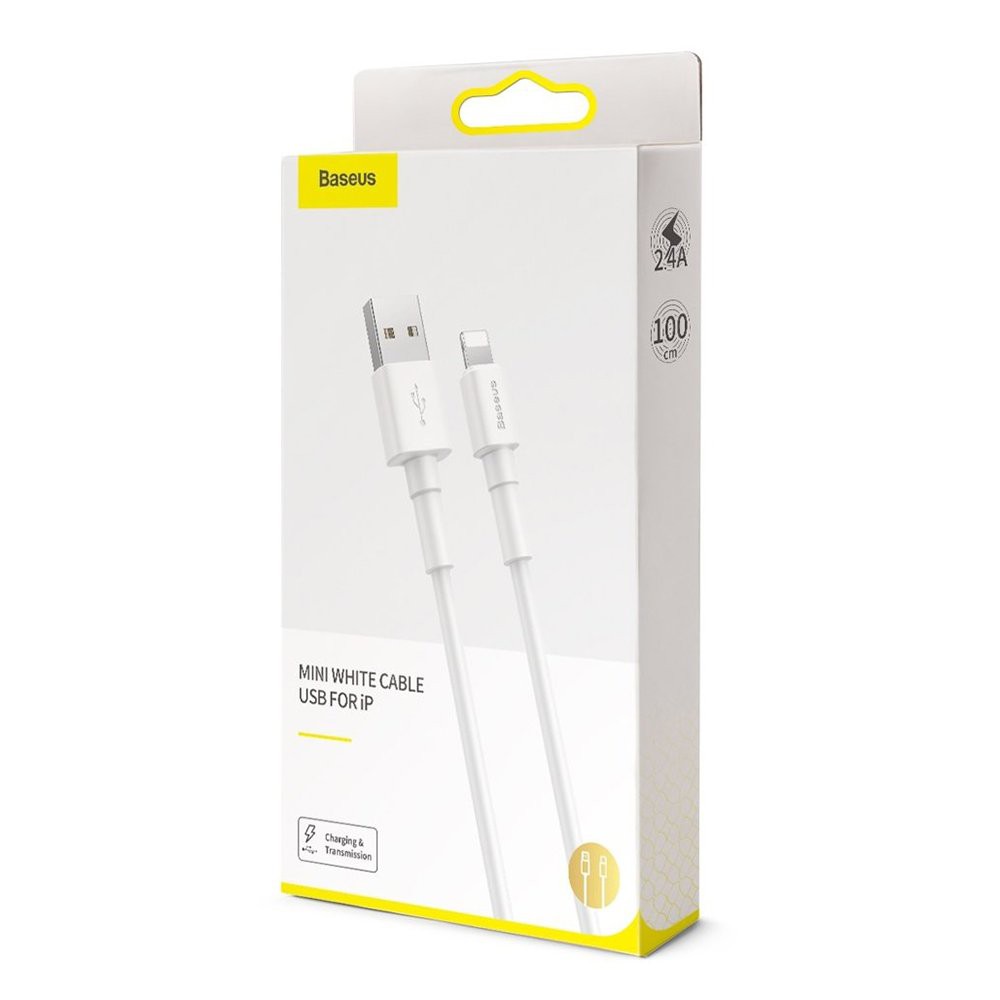 [Mã 2404EL10K giảm 10K đơn 20K] Cáp sạc lightning Baseus CALSW-02 dành cho Iphone/Ipad dài 1m max 2.4A (trắng)