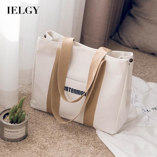 Túi đeo vai IELGY bằng vải canvas sức chứa lớn in họa tiết chữ thời trang Hàn Quốc đơn giản tiện dụng cho nữ