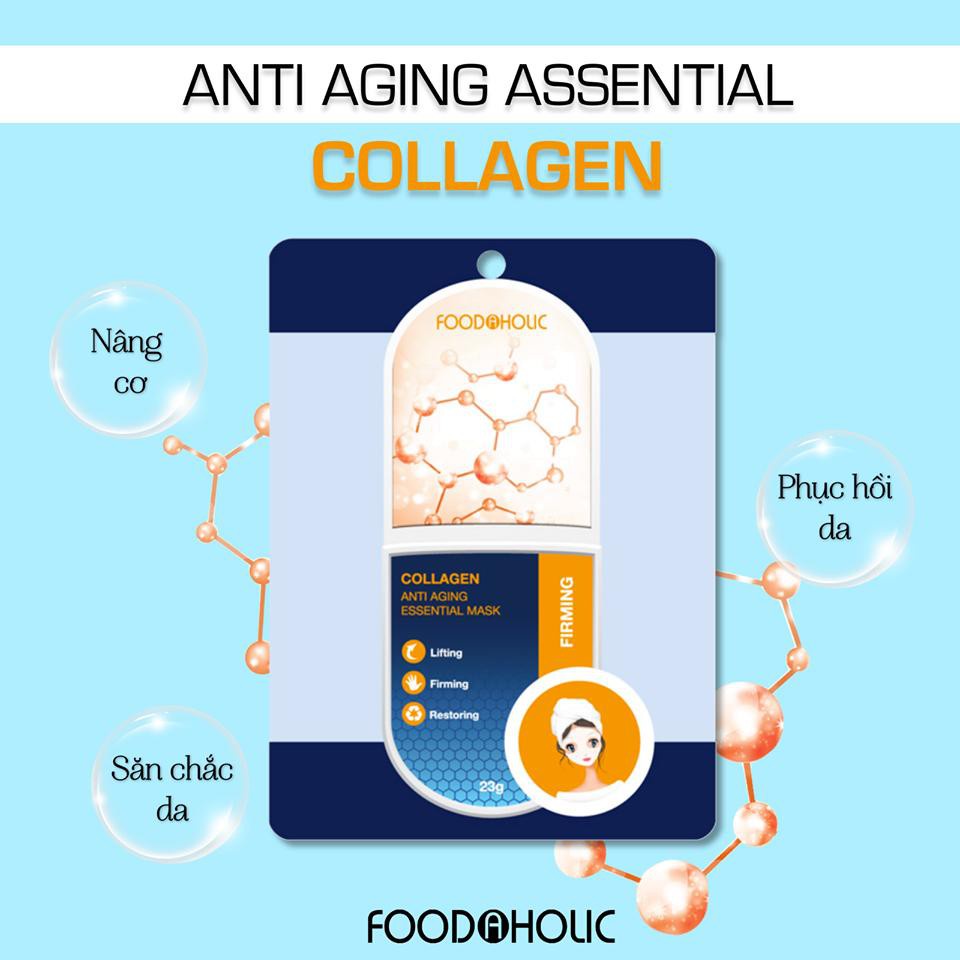 Hộp 10 Mặt Nạ Ngừa Lão Hóa, Bổ Sung Collagen Mờ Nếp Nhăn Foodaholic Firm Collagen Anti Aging Essential Mask 23g x 10