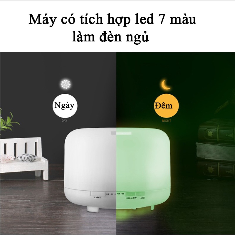 Máy xông tinh dầu Vdecor trụ Ngọc Tuyết siêu âm cao cấp tích hợp led 7 màu và remote