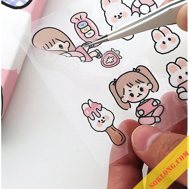 Set 20 tấm 100 miếng sticker nhãn dán Cô nàng dễ thương cute trang trí sổ, điện thoại, nhãn dán laptop