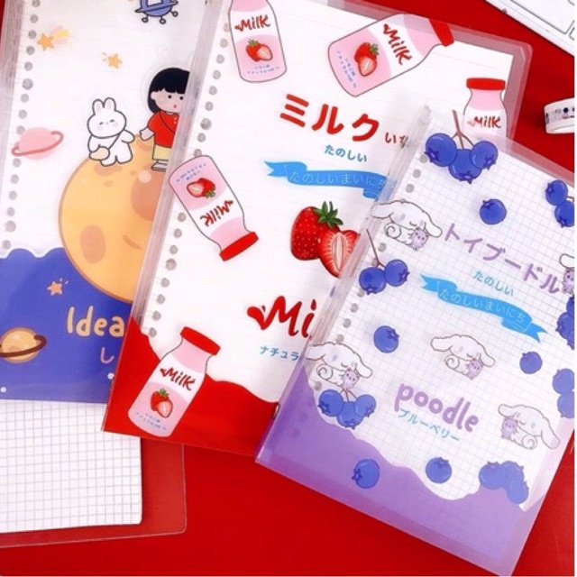 Sổ còng nhựa nhiều lỗ A5, B5 dễ thương binder chống nước có ngăn đựng stickers