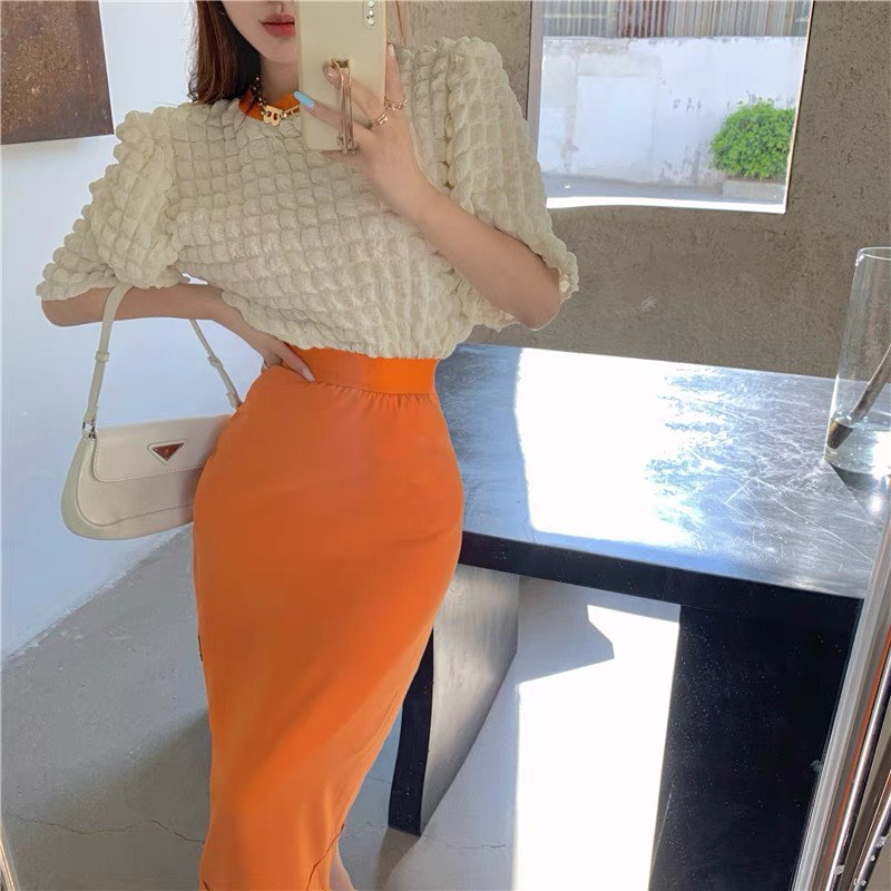 Áo Len Nữ Cộc Tay Dáng Ngắn Hàn Quốc, Áo Len Nữ Ulzzang Hàn Quốc Kiểu Tay Phồng Hạt Nổi Sang Chảnh