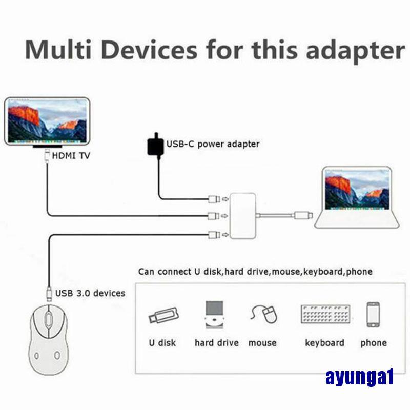 (ayunga1) Type C to 4K HDMI USB 3.0 Charging HUB Adapter USB-C 3.1 Converter For Macbook