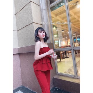 Sét bộ áo ống voan nhún thắt nơ phối quần dài xinh xắn TTSA0128