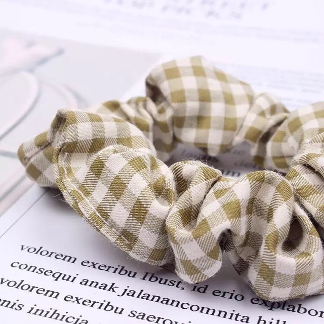 Chun buộc tóc Scrunchie kẻ caro cỡ nhỏ