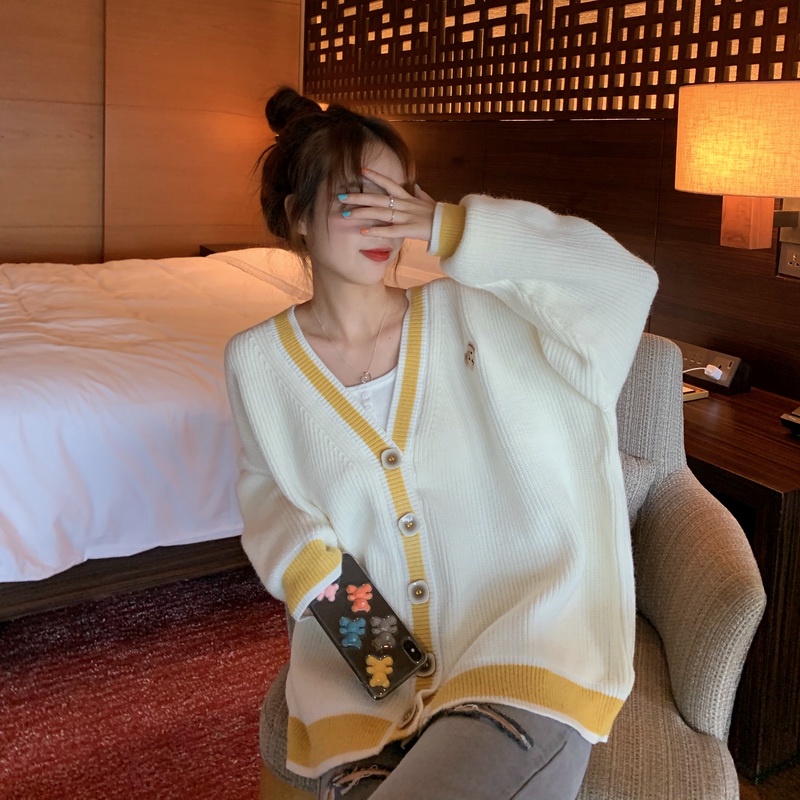 Xiaozhainv Áo khoác cardigan dệt kim tay dài dáng rộng thời trang dành cho nữ