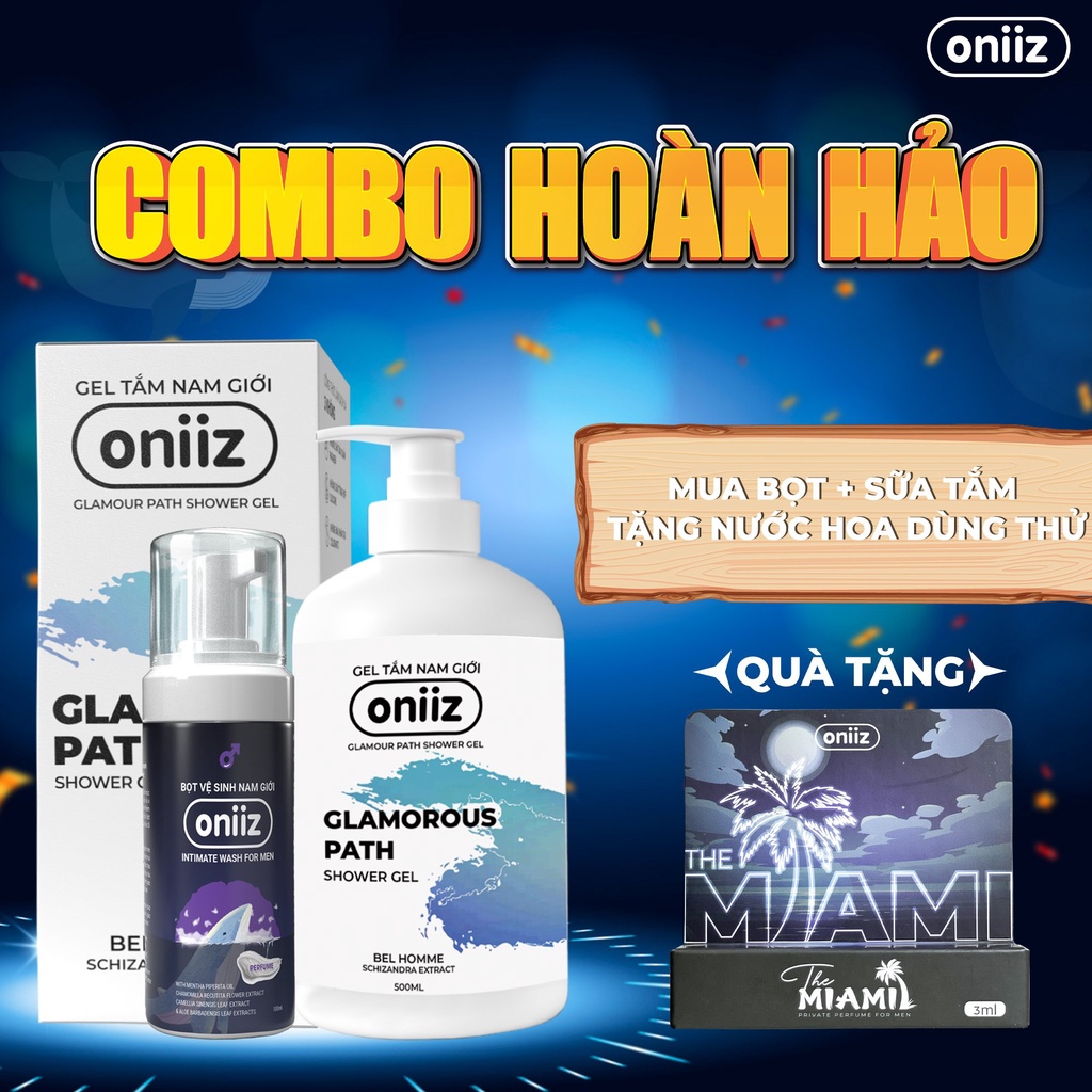 Combo hoàn hảo Bọt vệ sinh nam giới, Sữa tắm hương nước hoa Oniiz - Quà tặng nước hoa dùng thử