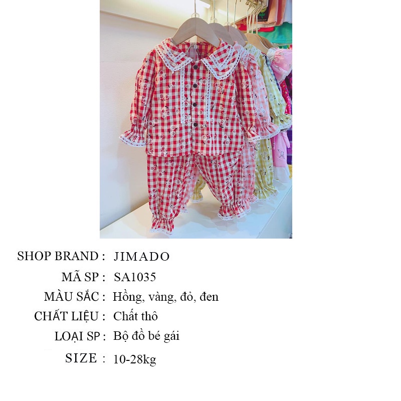 Bộ đồ bé gái chất thô dài tay thu đông kẻ caro phối ren cúc mở cho bé JIMADO SA1035