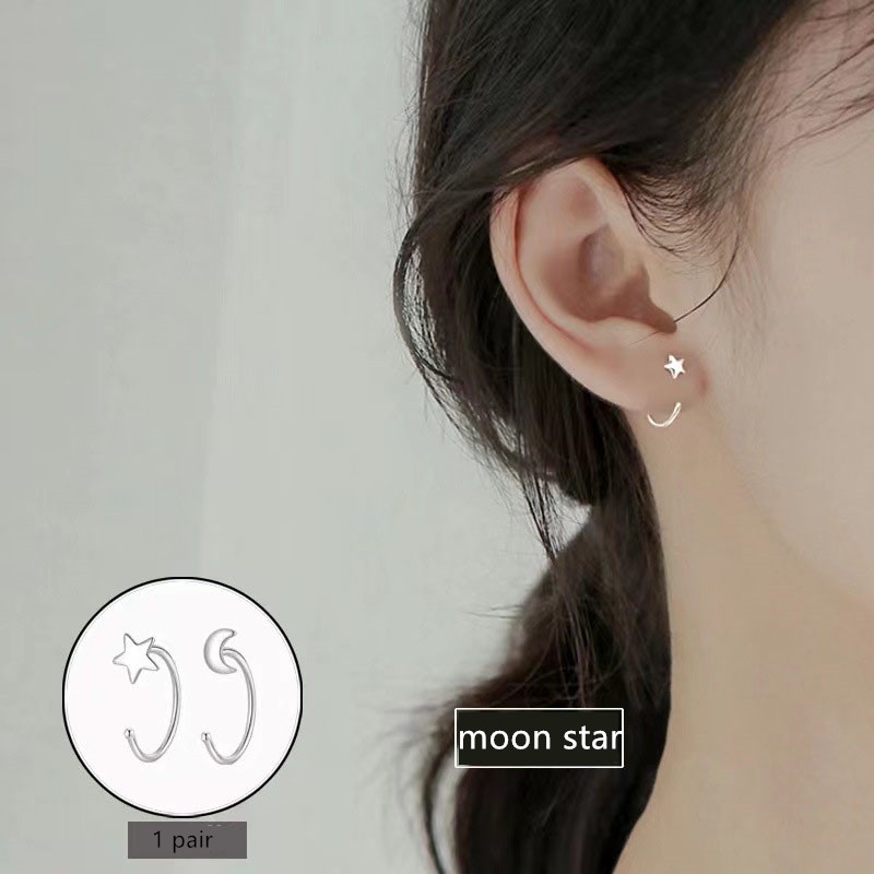 Bông tai s925 hình bướm / mặt trăng / ngôi sao / trái tim thiết kế đơn giản thời trang