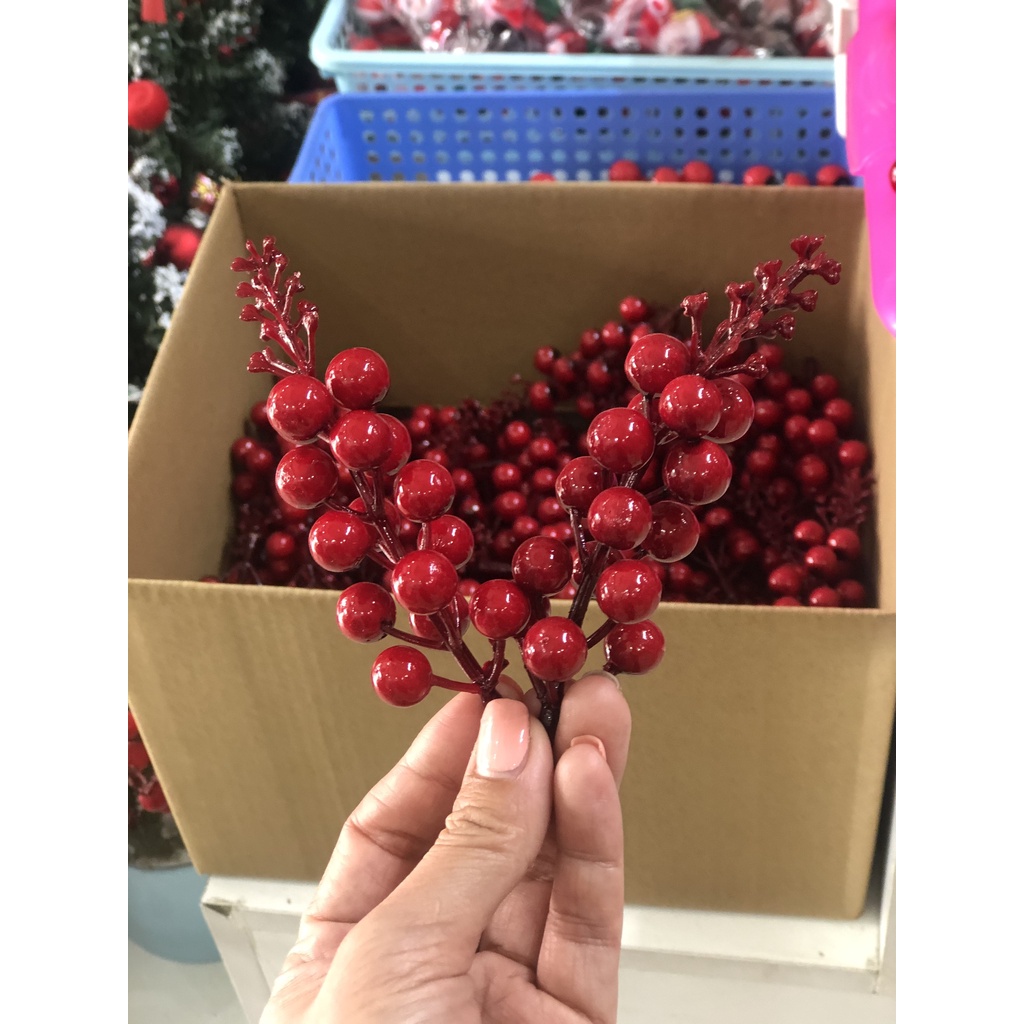 Combo 6 cành Đào Đông quả Diệu (quả Cherry) trang trí giáng sinh noel