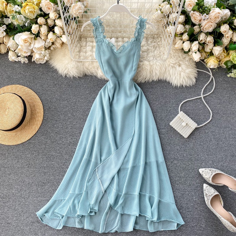 HÀNG ORDER-DN125 - Đầm maxi voan chấm bi đi biển