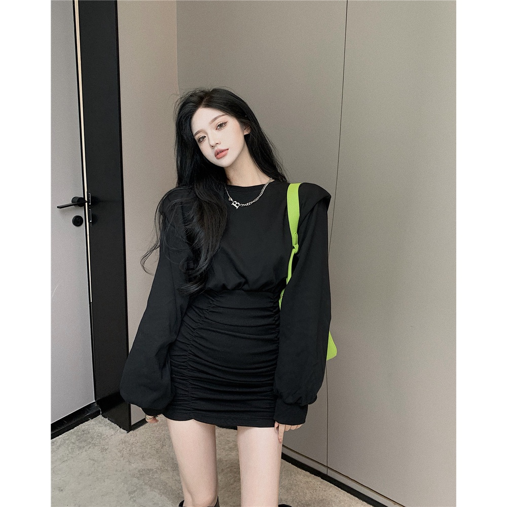 Váy Body Thu Đông Form Rộng, Chân Váy Xếp Ly Ôm